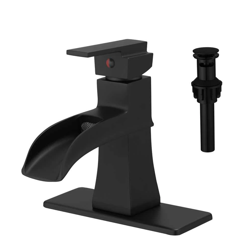 Single Handle Waterfall Vessel Sink Faucet With Drain Kit Included In Black 1 Single Handle Waterfall Vessel Sink Faucet With Drain Kit Included In Black