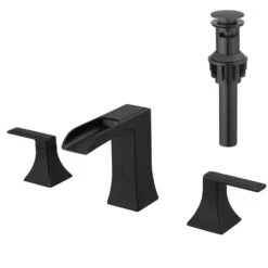 Bathroom Faucets For Sink 3 Hole Black 8 In. Widespread With Pop Up Drain Double Lever Handle Faucet