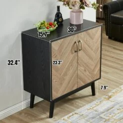Modern Buffet Cabinet: Ideal For Kitchen, Office, And Living Spaces With Doors And Shelves In Black White