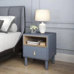 Modern Nordic Style Wooden Bedside Table With Single Drawer: Compact And Stylish Side Table For The Bedroom In Black -FURITURE SALE SHOP blue tahanbath pantry organizers z w1781p148618 31 1000