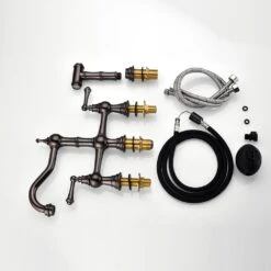 8 In. Double Handle Bridge Kitchen Faucet With Brass Side Sprayer 2-Handles 4-Holes Deck-Mount In Bronze 8 8 In. Double Handle Bridge Kitchen Faucet With Brass Side Sprayer 2-Handles 4-Holes Deck-Mount In Bronze -FURITURE SALE SHOP bronze tahanbath bridge kitchen faucets y w928 51685 4f 1000