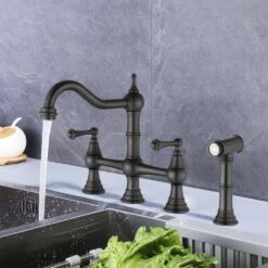 Double Handle Bridge Kitchen Faucet In VBronze -FURITURE SALE SHOP bronze tahanbath bridge kitchen faucets z w92851685 44 1000