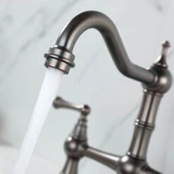 Double Handle Bridge Kitchen Faucet In VBronze -FURITURE SALE SHOP bronze tahanbath bridge kitchen faucets z w92851685 76 1000