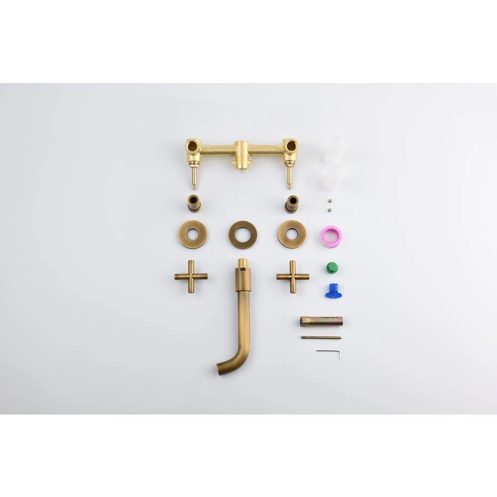 Double Handle Bathroom Faucet Wall Mounted Bathroom Sink Faucet In Bronze 4 Double Handle Bathroom Faucet Wall Mounted Bathroom Sink Faucet In Bronze - Image 4