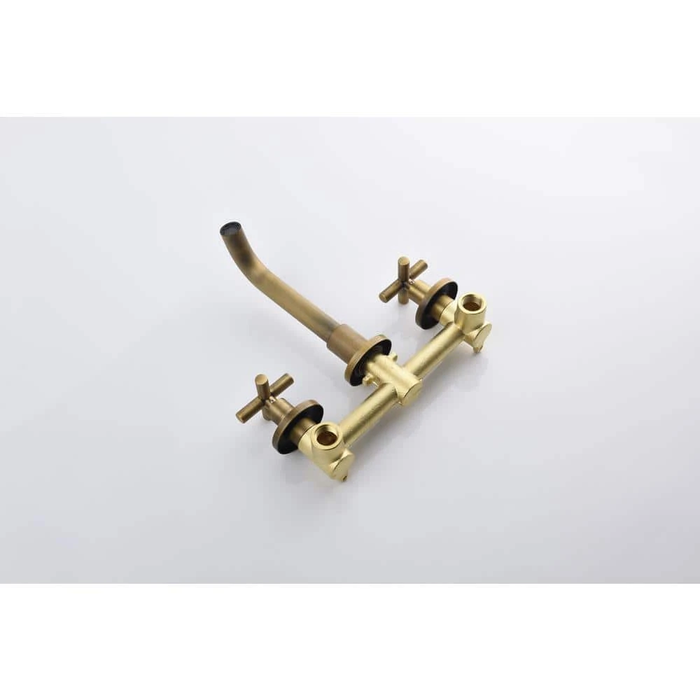 Double Handle Bathroom Faucet Wall Mounted Bathroom Sink Faucet In Bronze 2 Double Handle Bathroom Faucet Wall Mounted Bathroom Sink Faucet In Bronze - Image 2