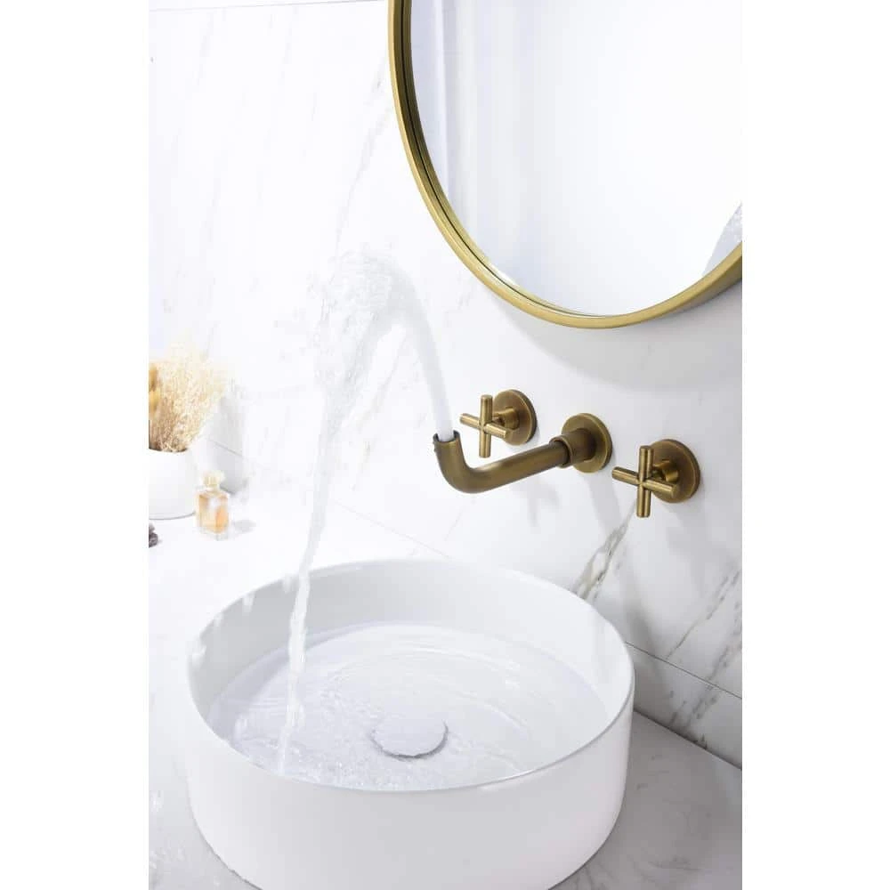 Titus Double Handle Wall Mounted Bathroom Faucet In Bronze 2 Titus Double Handle Wall Mounted Bathroom Faucet In Bronze - Image 2