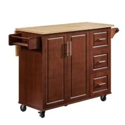 54 In. Portable Wooden Kitchen Cart-3 Drawers, Drop-Leaf Table, Spice/Towel Racks-Small Spaces In Brown -FURITURE SALE SHOP brown tahanbath kitchen carts z w1820138608 66 1000
