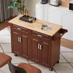 Mobile Kitchen Cart With 2-Drawers In Brown -FURITURE SALE SHOP brown tahanbath kitchen carts z w1820138610 31 1000