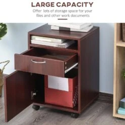 Mobile Storage Cabinet Organizer With Drawer And Cabinet, Printer Stand With Castors, In Brown -FURITURE SALE SHOP brown tahanbath pantry organizers z w1785118917 44 1000