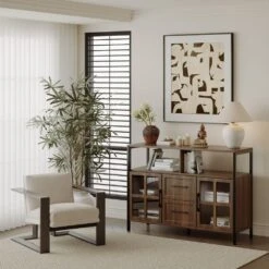 Living Room Shelves (2 Storage Areas, Box) Modern Kitchen, Wooden Storage, Corridor/Dining Room Glass Cabinets In Brown