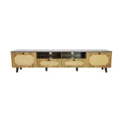 Brown TV Cabinet With Solid Wood Legs Fits 65 In. TV, Has UV-Open Drawers And Rattan Design For Living/Bedroom -FURITURE SALE SHOP brown tahanbath pantry organizers z w1983140257 31 1000