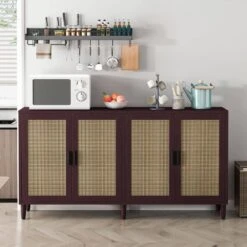 70in. 4-Door Rattan Buffet Cabinet: Adjustable Shelves In Brown 15 70in. 4-Door Rattan Buffet Cabinet: Adjustable Shelves In Brown -FURITURE SALE SHOP brown tahanbath pantry organizers z w688134376 31 1000