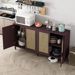 70in. 4-Door Rattan Buffet Cabinet: Adjustable Shelves In Brown 12 70in. 4-Door Rattan Buffet Cabinet: Adjustable Shelves In Brown -FURITURE SALE SHOP brown tahanbath pantry organizers z w688134376 44 1000