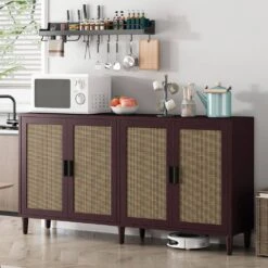 70in. 4-Door Rattan Buffet Cabinet: Adjustable Shelves In Brown 10 70in. 4-Door Rattan Buffet Cabinet: Adjustable Shelves In Brown -FURITURE SALE SHOP brown tahanbath pantry organizers z w688134376 4f 1000
