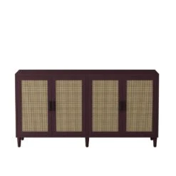 70in. 4-Door Rattan Buffet Cabinet: Adjustable Shelves In Brown