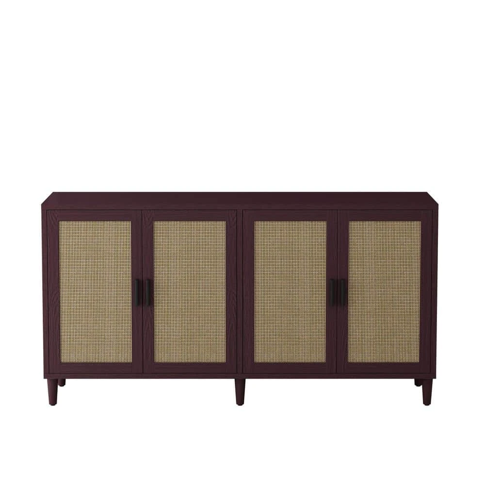 70in. 4-Door Rattan Buffet Cabinet: Adjustable Shelves In Brown 1 70in. 4-Door Rattan Buffet Cabinet: Adjustable Shelves In Brown