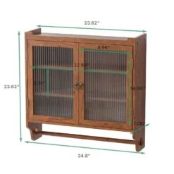 24.8 In. Vintage Brown Triple-Tier Glass Door Wall Cabinet With Towel Rack For Multiple Rooms -FURITURE SALE SHOP brown tahanbath pantry organizers z w757p170144 c3 1000