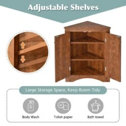 Brown Triangle Bathroom Storage Cabinet With Adjustable Shelves Freestanding Floor Cabinet For Home Kitchen -FURITURE SALE SHOP brown tahanbath pantry organizers z wf291467aad 4f 1000