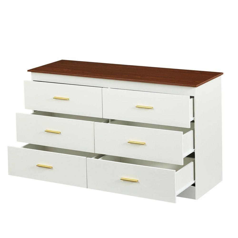 White And Brown Solid Storage Cabinet With Gold Handles: Drawer Dresser, Bar Cabinet, Buffet Server Console 6 White And Brown Solid Storage Cabinet With Gold Handles: Drawer Dresser, Bar Cabinet, Buffet Server Console - Image 6