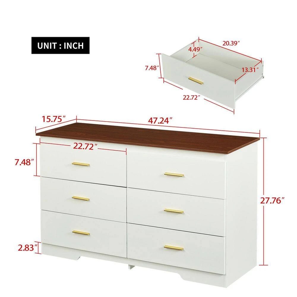 White And Brown Solid Storage Cabinet With Gold Handles: Drawer Dresser, Bar Cabinet, Buffet Server Console 7 White And Brown Solid Storage Cabinet With Gold Handles: Drawer Dresser, Bar Cabinet, Buffet Server Console - Image 7