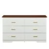 White And Brown Solid Storage Cabinet With Gold Handles: Drawer Dresser, Bar Cabinet, Buffet Server Console