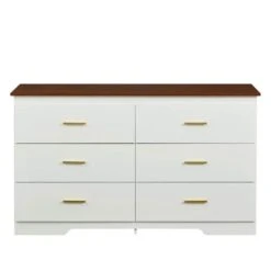 White And Brown Solid Storage Cabinet With Gold Handles: Drawer Dresser, Bar Cabinet, Buffet Server Console