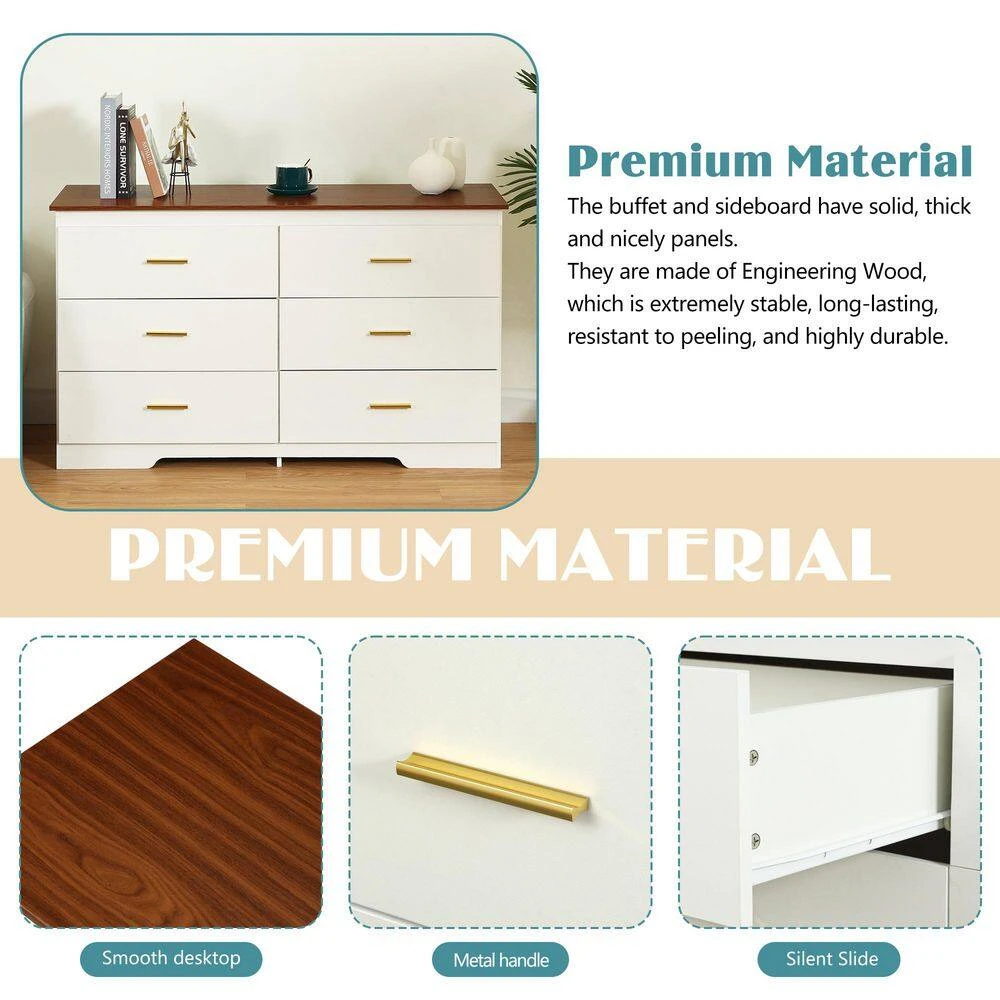 White And Brown Solid Storage Cabinet With Gold Handles: Drawer Dresser, Bar Cabinet, Buffet Server Console 4 White And Brown Solid Storage Cabinet With Gold Handles: Drawer Dresser, Bar Cabinet, Buffet Server Console - Image 4