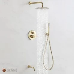 1-Spray 8 In. Ceiling Mount 1.8 GPM Dual Shower Head And Handheld Shower Head In Brush Gold -FURITURE SALE SHOP brush gold tahanbath dual shower heads z s133a3c 10bg 44 1000