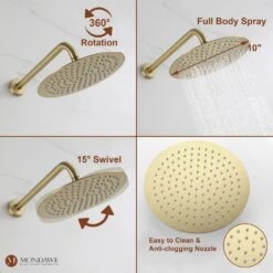 1-Spray 8 In. Ceiling Mount 1.8 GPM Dual Shower Head And Handheld Shower Head In Brush Gold -FURITURE SALE SHOP brush gold tahanbath dual shower heads z s133a3c 10bg 76 1000