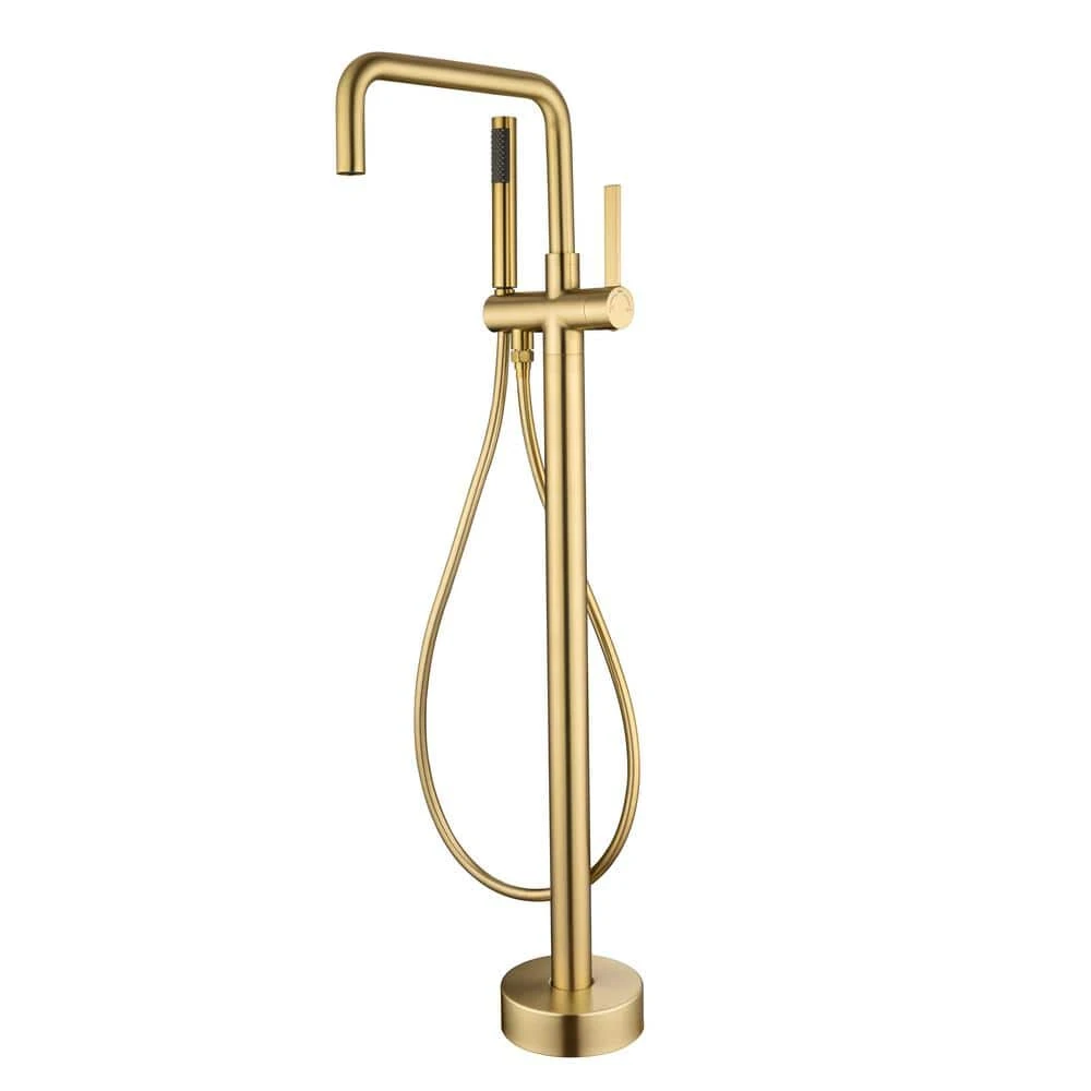 1-Handle Freestanding Tub Faucet With Hand Shower With Waterfall In Brushed Gold 1 1-Handle Freestanding Tub Faucet With Hand Shower With Waterfall In Brushed Gold