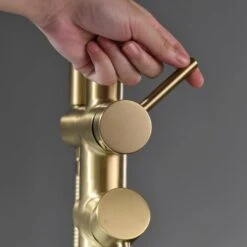 Single-Handle Freestanding Waterfall Tub Filler Bathroom Tub Faucet With Handheld Shower In Brushed Gold -FURITURE SALE SHOP brushed gold claw foot tub faucets q xy hs117 77ng 04 31 1000