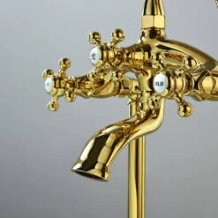 3-Handle Freestanding Swivel Spout Foot Tub Faucet With Hand Shower In Brushed Gold 12 3-Handle Freestanding Swivel Spout Foot Tub Faucet With Hand Shower In Brushed Gold -FURITURE SALE SHOP brushed gold claw foot tub faucets q ybs 7001y bg 4f 1000