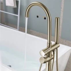 Single-Handle Standing High Flow Shower Faucets With Handheld Shower In Brushed Gold