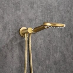 3-Spray Patterns With 2.5 GPM 12 In. Ceiling Mounted Dual Shower Heads Shower System Mix Set In Brushed Gold 11 3-Spray Patterns With 2.5 GPM 12 In. Ceiling Mounted Dual Shower Heads Shower System Mix Set In Brushed Gold -FURITURE SALE SHOP brushed gold dual shower heads pzz 96205 lsj kxc 1f 1000