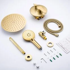 3-Spray Patterns With 2.5 GPM 12 In. Ceiling Mounted Dual Shower Heads Shower System Mix Set In Brushed Gold 13 3-Spray Patterns With 2.5 GPM 12 In. Ceiling Mounted Dual Shower Heads Shower System Mix Set In Brushed Gold -FURITURE SALE SHOP brushed gold dual shower heads pzz 96205 lsj kxc fa 1000