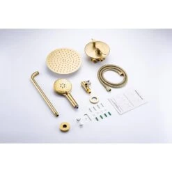3-Spray Patterns With 2.5 GPM 10 In. Wall Mount Shower System Set Dual Shower Heads With Handheld Spray In Brushed Gold -FURITURE SALE SHOP brushed gold dual shower heads w1194 d96202lsj zq 44 1000