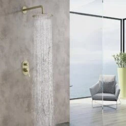 2-Spray Wall Mounted Fixed And Handheld Shower Head Waterfall Rain Shower System In Brushed Gold -FURITURE SALE SHOP brushed gold dual shower heads x nk0735 31 1000