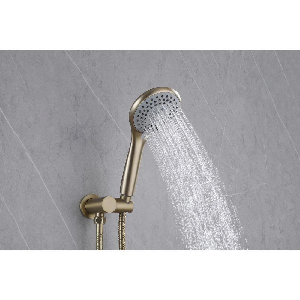 1-Spray Dual Wall Mounted Fixed And Handheld Shower Head 2.5 GPM Rain Shower Faucet In Brushed Gold 4 1-Spray Dual Wall Mounted Fixed And Handheld Shower Head 2.5 GPM Rain Shower Faucet In Brushed Gold - Image 4