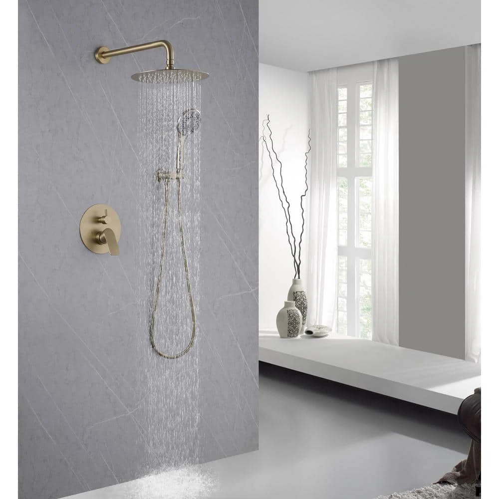 1-Spray Dual Wall Mounted Fixed And Handheld Shower Head 2.5 GPM Rain Shower Faucet In Brushed Gold 8 1-Spray Dual Wall Mounted Fixed And Handheld Shower Head 2.5 GPM Rain Shower Faucet In Brushed Gold - Image 8