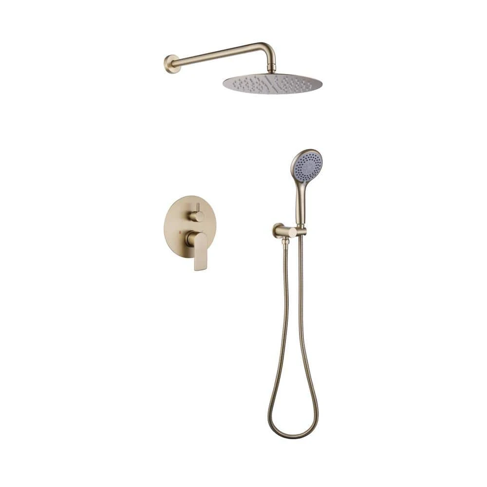 1-Spray Dual Wall Mounted Fixed And Handheld Shower Head 2.5 GPM Rain Shower Faucet In Brushed Gold 2 1-Spray Dual Wall Mounted Fixed And Handheld Shower Head 2.5 GPM Rain Shower Faucet In Brushed Gold - Image 2