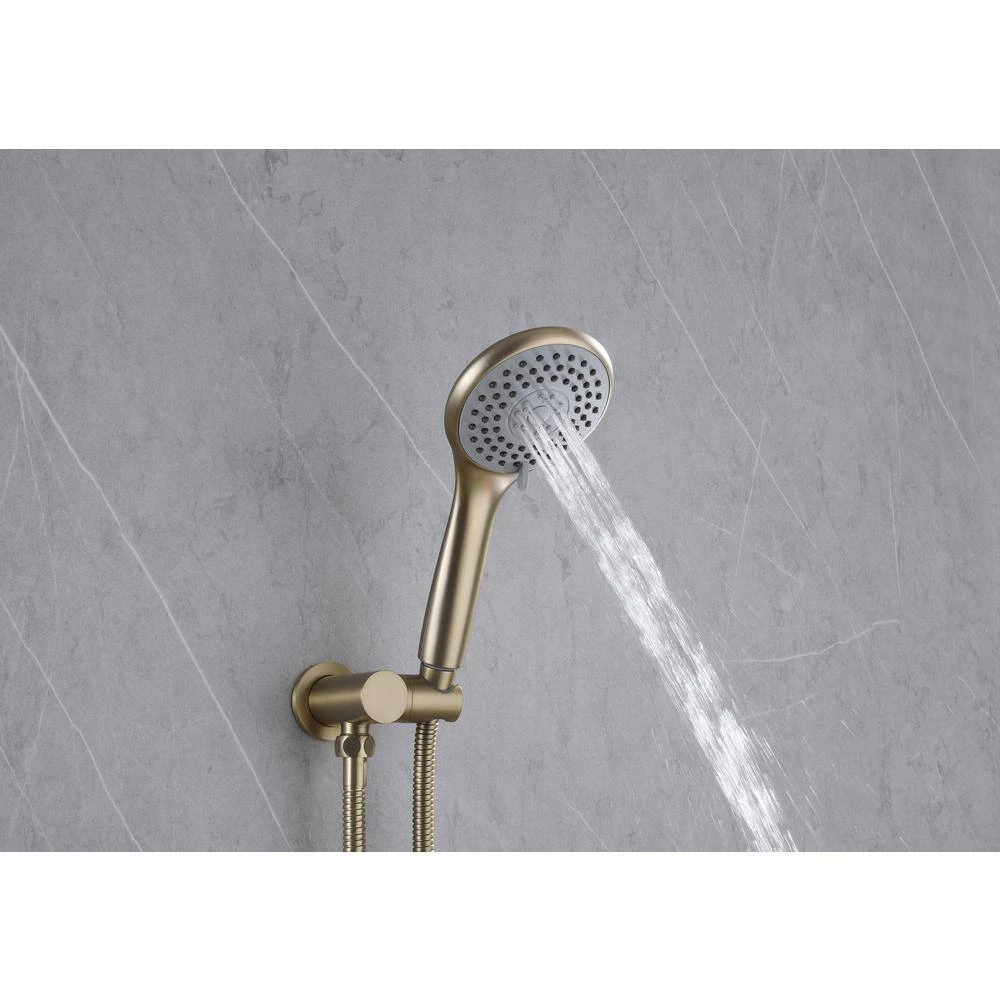 1-Spray Dual Wall Mounted Fixed And Handheld Shower Head 2.5 GPM Rain Shower Faucet In Brushed Gold 6 1-Spray Dual Wall Mounted Fixed And Handheld Shower Head 2.5 GPM Rain Shower Faucet In Brushed Gold - Image 6