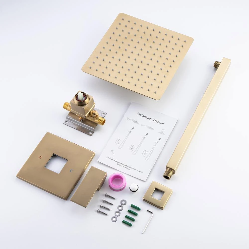 1-Spray Patterns With 2.5 GPM 10 In. Wall Mount Rain Fixed Shower Head In Brushed Gold (Valve Included) 10 1-Spray Patterns With 2.5 GPM 10 In. Wall Mount Rain Fixed Shower Head In Brushed Gold (Valve Included) - Image 10