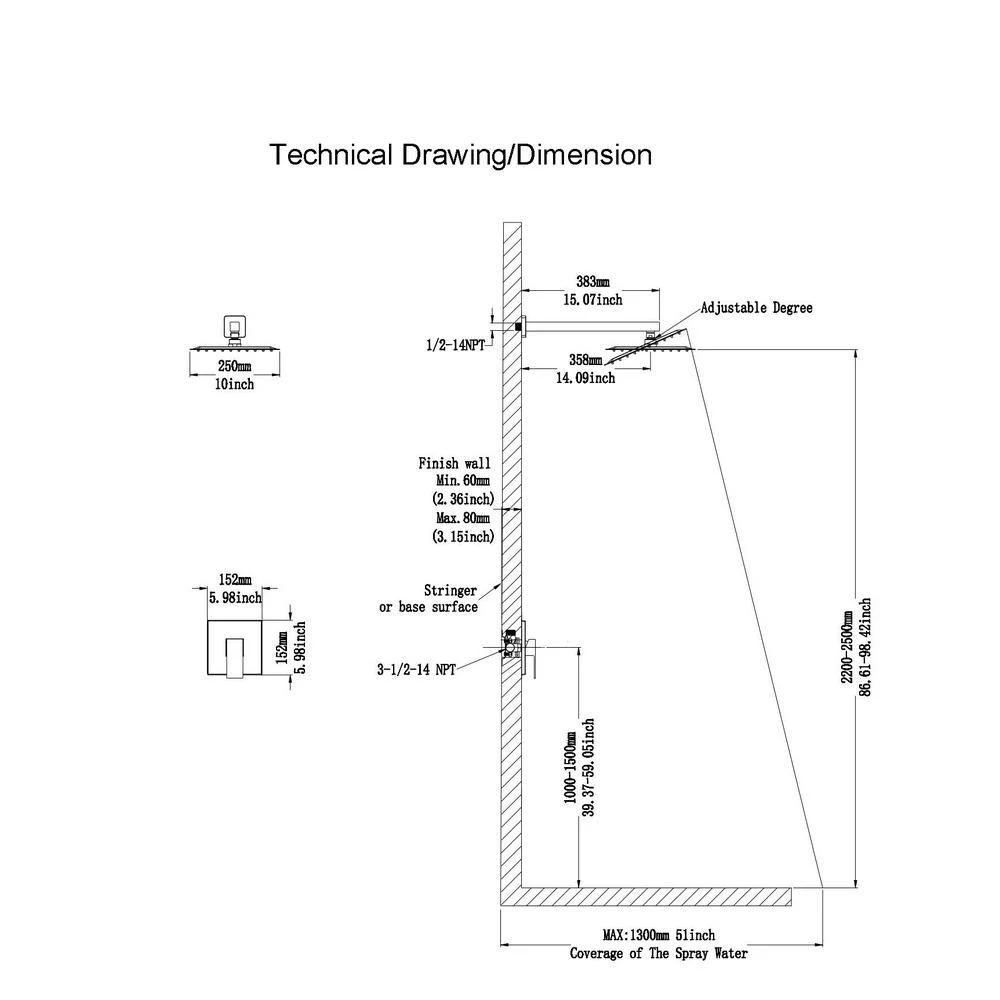 1-Spray Patterns With 2.5 GPM 10 In. Wall Mount Rain Fixed Shower Head In Brushed Gold (Valve Included) 5 1-Spray Patterns With 2.5 GPM 10 In. Wall Mount Rain Fixed Shower Head In Brushed Gold (Valve Included) - Image 5