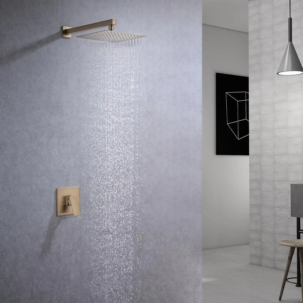 1-Spray Patterns With 2.5 GPM 10 In. Wall Mount Rain Fixed Shower Head In Brushed Gold (Valve Included) 2 1-Spray Patterns With 2.5 GPM 10 In. Wall Mount Rain Fixed Shower Head In Brushed Gold (Valve Included) - Image 2