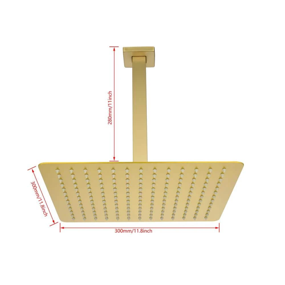 1-Spray Patterns With 2.5 GPM 12 In. Ceiling Mount Rain Fixed Shower Head In Brushed Gold 2 1-Spray Patterns With 2.5 GPM 12 In. Ceiling Mount Rain Fixed Shower Head In Brushed Gold - Image 2