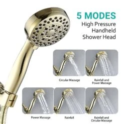 5-Spray Settings Wall Mount Handheld Shower Head 2.5 GPM Luxury In Brushed Gold -FURITURE SALE SHOP brushed gold handheld shower heads x w1219 w91505 4f 1000