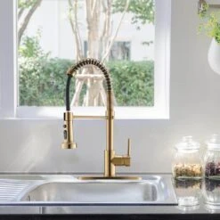 Single Handle Deck Mount Pull Down Sprayer Kitchen Faucet In Brushed Gold -FURITURE SALE SHOP brushed gold pull down kitchen faucets q xy 289ng 1p 44 1000