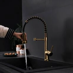 Decor Single Handle Single Hole Brass Pull Down Sprayer Kitchen Faucet In Brushed Gold -FURITURE SALE SHOP brushed gold pull down kitchen faucets x xy 1135 33gb 1p 70us 44 1000
