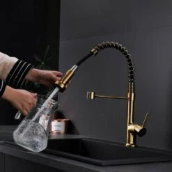 Decor Single Handle Single Hole Brass Pull Down Sprayer Kitchen Faucet In Brushed Gold -FURITURE SALE SHOP brushed gold pull down kitchen faucets x xy 1135 33gb 1p 70us 76 1000