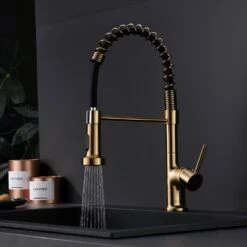 Decor Single Handle Single Hole Brass Pull Down Sprayer Kitchen Faucet In Brushed Gold -FURITURE SALE SHOP brushed gold pull down kitchen faucets x xy 1135 33gb 1p 70us fa 1000